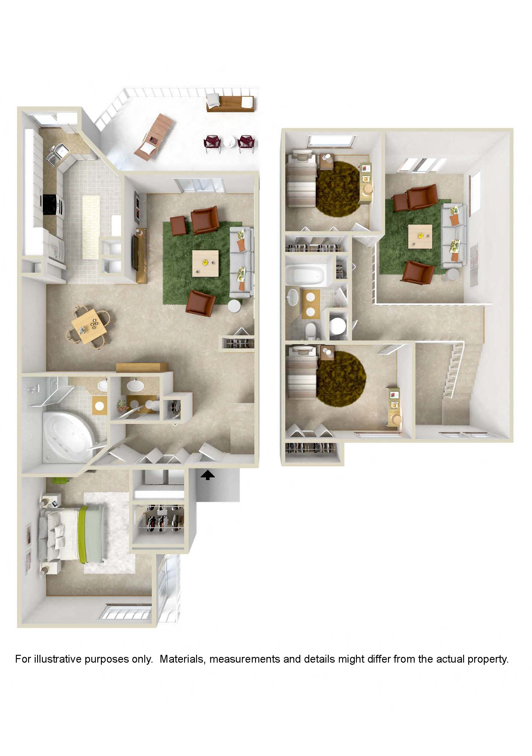 Floor plan for 3 beds, 2 baths, 1488 sqft